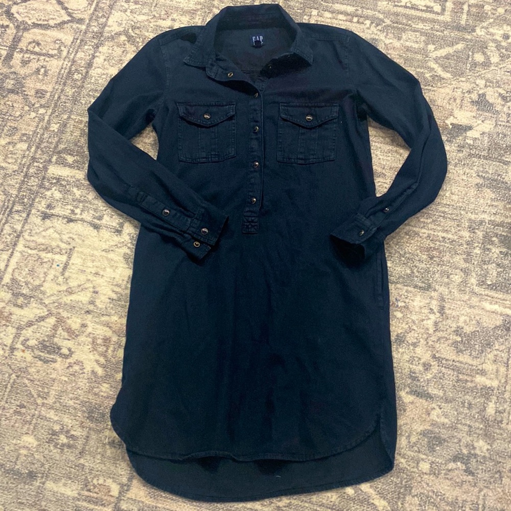 GAP XS dark denim shirt dress collared long sleeve